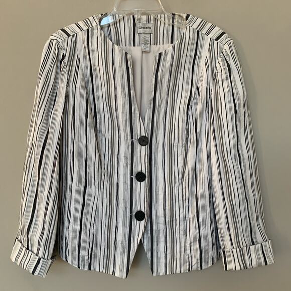 Chico's striped jacket button front cuffed long sleeves fully lined size Medium - Picture 1 of 6